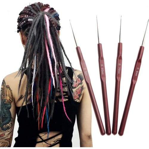 4 Pcs/Lot Hook Needle Crochet Micro Hook For Making Braiding Dreadlock Hair Tools 0.5Mm 0.6Mm 0.7Mm 0.8Mm Smooth Handle