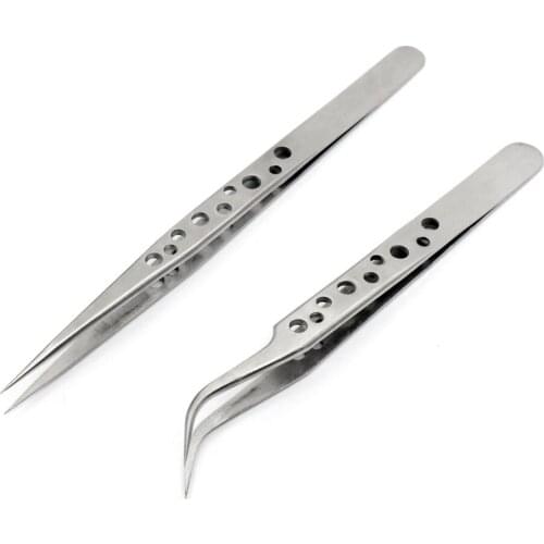 Anti-static Curved Straight Tip Forceps Superhard Eyelash Extension Tweezers Nail Rhinestone Decorations Picking Forceps Tools