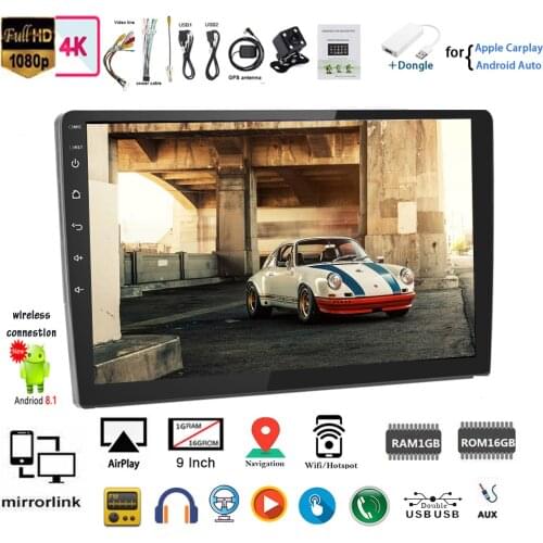 9''2 Din GPS Android Car Radio+Carplay Mirror Link Dongle Siri Carplay Touch Screen Wifi for Android GPS +CAM In-dash Airplay BT