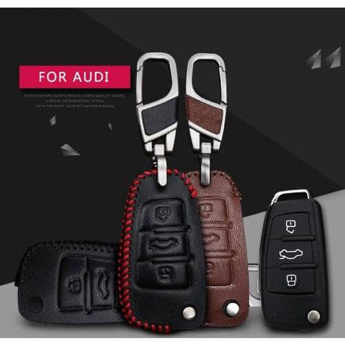 Car Leather Key Cover Case For Audi TT A3 BP 8V 8L A5 A6 C5 C6 A4L A4 B5 B6 B7 B8 B9 A7 A8 Q2 Q3 Q5 Q7 Keyring Chain Accessories