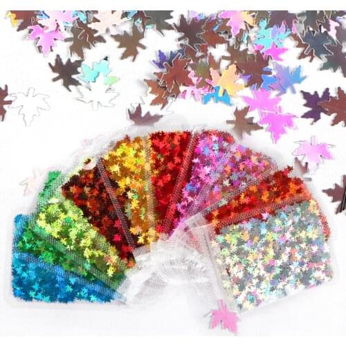 10 Bag Maple Leaves Shape Holographic Glitter Sequins Laser Silver Flakes Shiny Paillette For Spring Summer Nail Art Decorations