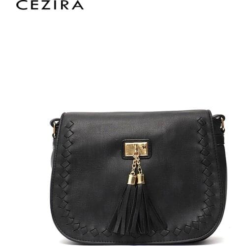 CEZIRA Fancy PU Leather Saddle bags For Women Fashion Tassel Flap Crossbody Bags Ladies Small Messenger Shoulder Handbag Purses