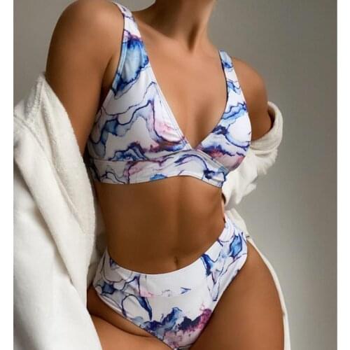 Sexy Women 2 Pcs Bikini Set Tie Dye Push Up Pedded Seperate Swimsuit High Waist Ladies Swimwear Summer Bathing Suit Beachwear