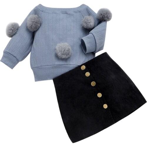 1-6Years Cute Toddler Kids Baby Girls Clothing Set Autumn Winter Pom Pom Long Sleeve Tops Skirts Outfits Kid Children Costumes