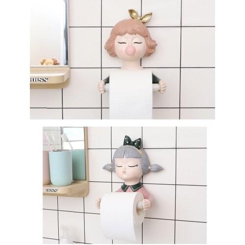Resin creative cartoon toilet paper holder, cute creative cartoon bathroom shelf towel rack, no punching