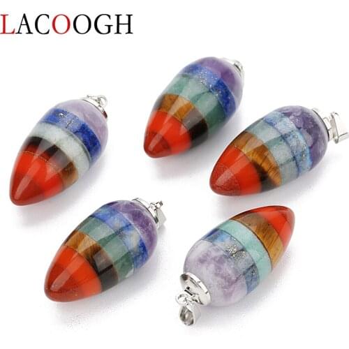 Lacoogh New Fashion 7 Colors Natural Stone Pendants for Necklaces Water Drop Barrel/Round Shape Splice Charms DIY Jewelry Making