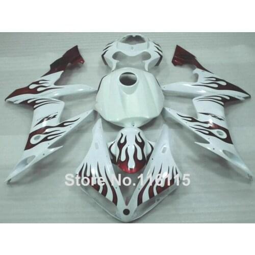 MOTOMARTS high quality fairings set for YAMAHA YZF R1 2004 2005 2006 red flames white fairing kit R1 04 05 06 CY40 Full injectio