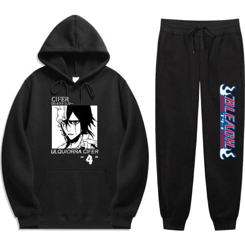 Hot Anime BLEACH Print mens sets 2 Pieces Sets Winter Sweatshirt+Drawstring Pants Hoodies hoodie sets Sweatshirt Unisex