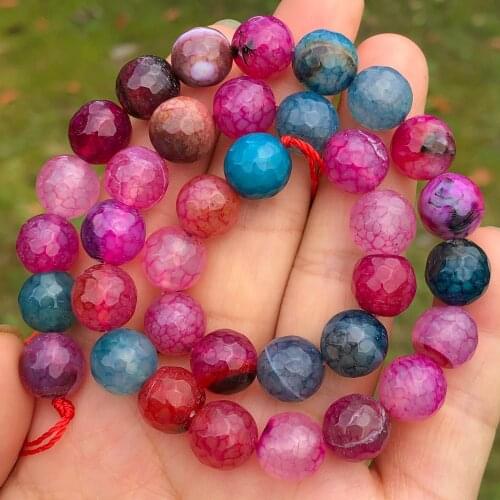 Natural Stone Faceted Cracked Dragon Veins Fire Agates Onyx Loose Spacer Beads For Jewelry Making Diy Necklace Bracelets 15