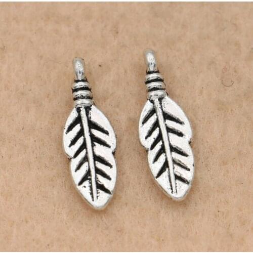 KJjewel Leaf Charm Pendant Tibetan Silver Plated Jewelry DIY Making Necklace Accessories Handmade 17x6mm 30pcs/lot