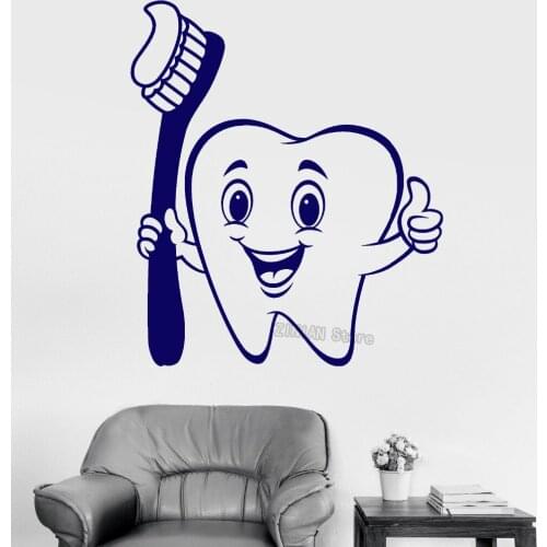Positive Cartoon Tooth Toothbrush Wall Decals Dental Care Decal Bathroom Decorative Wallpaper Removable Art Mural H255