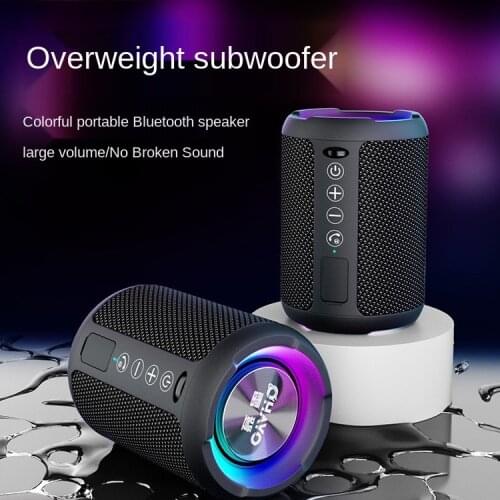 Portable Subwoofer Waterproof Outdoor Mini Wireless TWS Bluetooth Speaker with Stereo Colorful Lighting and Lasting Battery Life