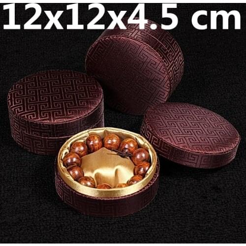 Plain Round Luxury Chinese Silk Fabric Box Bracelet Jewelry Gift Box Men Craft Storage Box Packaging 11x11x4.5 cm