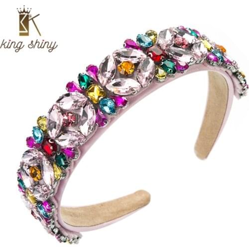 King Shiny Luxury Baroque Full Multi Color Crystal Headband Elegant Geomtric Gem Diamond Padded Hairband Bridal Wedding Headwear