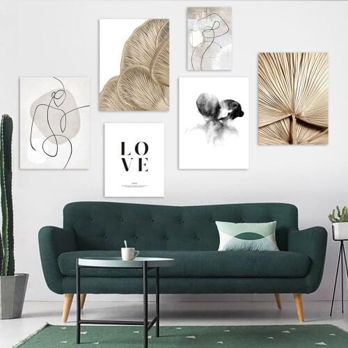 Nordic Vintage Leaf Plant Abstract Figure Wall Art Canvas Painting Posters and Prints Wall Pictures for Living Room Decoration