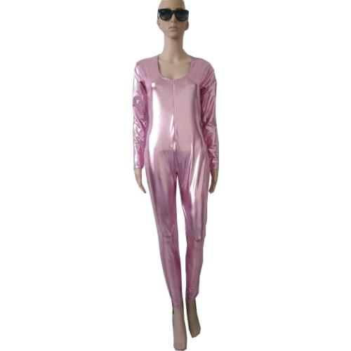 Brand Sexy Womens Shiny Metallic Catsuit Lady Leotard Catsuit No Hood Front Zipper bodysuit for men kids