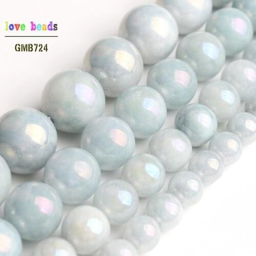 Light Blue Beads Electroplated Stone DIY Beads for DIY Bracelet Jewelry Making Aquamarina 15" Strand 6/8/10/12mm