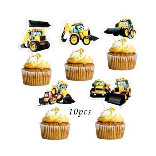 1pcs Construction Vehicle Excavator Cake Toppers Happy Birthday Caking Decoration Party Cupcake Topper Cartoon Car Party Toppers