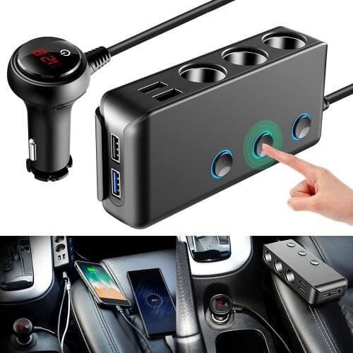Dual USB Car Charger Quick Charge Car Charger 4.8A 3.0 Cigarette Lighter Adapter 120W 3 Socket Car Power DC Socket Distributor