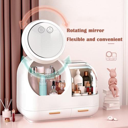 LED Light Cosmetic Storage Box Dustproof Creative Table Top Girl Bedroom Organizer Multifunction Lipstick Skin Care Cosmetic Box