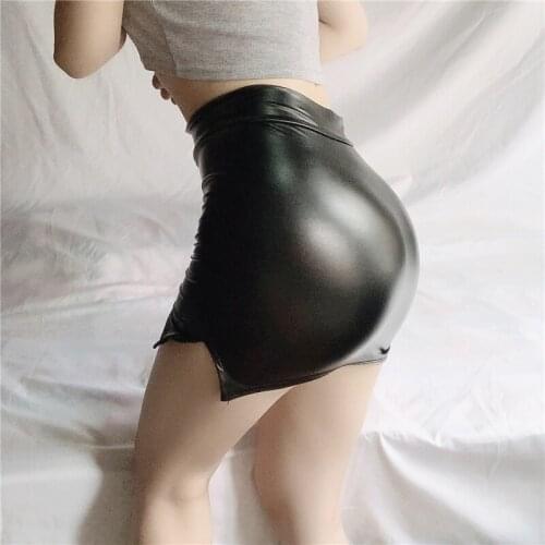Sexy Pencil Skirt High Waist High Quality Slim Solid Color PU Leather Retro Tight Skirt Club Elegant Ladies Bag Hip Skirt