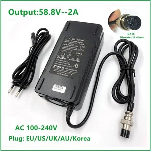 58.8V2A Charger For 48V 52V Li-ion Battery Electric Bike Lithium Battery Charger GX16 High Quality Strong with Cooling fan