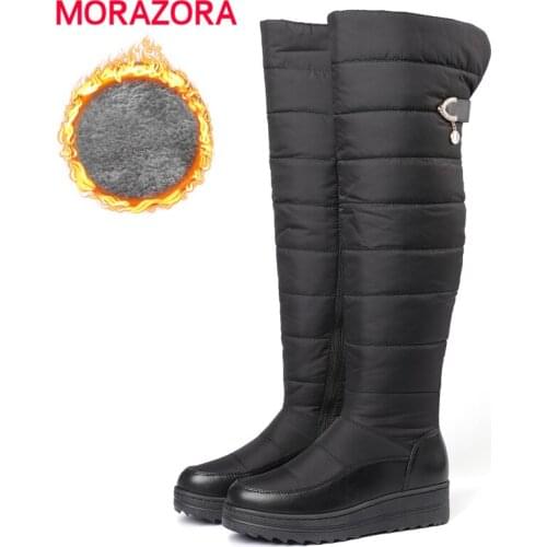 MORAZORA Size 35-44 Snow Boots Women Zipper Platform Knee High Boots Female Shoes Thick Fur Keep Warm Winter Boots Black Blue