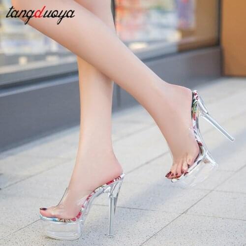 Women Sexy Clear High Heels Summer Sandals Shoes Sexy Nightclub Party Shoes T- Stage Women Sandals PVC Crystal Heel Transparent