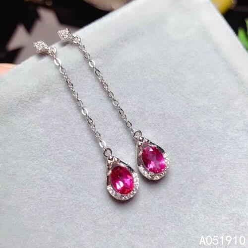 KJJEAXCMY boutique jewelry 925 sterling silver inlaid natural pink Topaz female earrings Support detection fashion