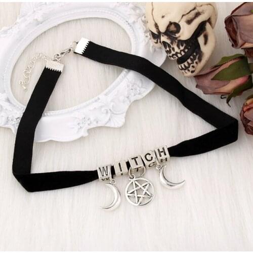 Gothic Statement Necklace Triple Moon Goddess Wicca Pentagram Necklaces For Women Moon Star Witch Jewelry Gift