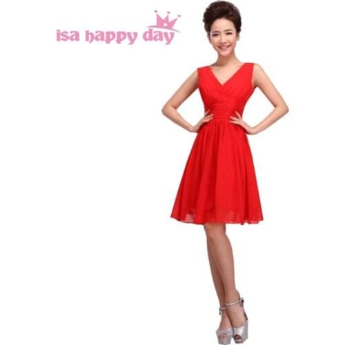 Formal robes de soiree vintage short red bridesmaid v neck bridemaid short vestidos de festas dress elegant dressses H1180
