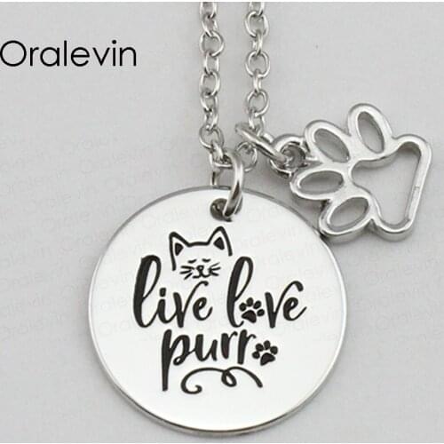 LIVE LOVE PURR Inspirational Hand Stamped Engraved Glamour Creative Pendant Necklace for Women Gift Jewelry,10Pcs/Lot, #LN2269