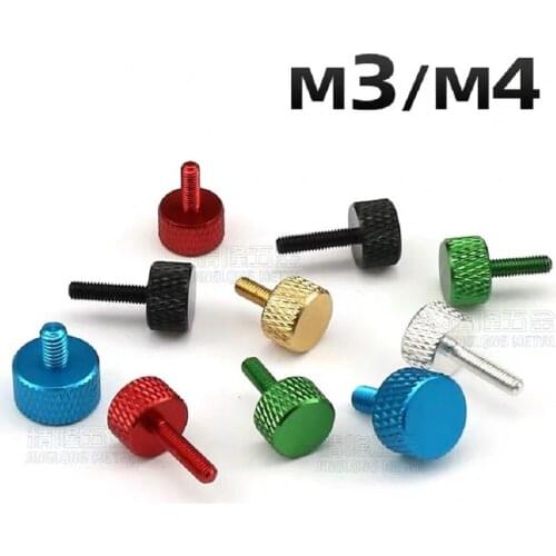 10pcs/lot M3 M4X6/8/10/12 black red gloden blue green sliver aluminum colourful knurled hand tighten screw
