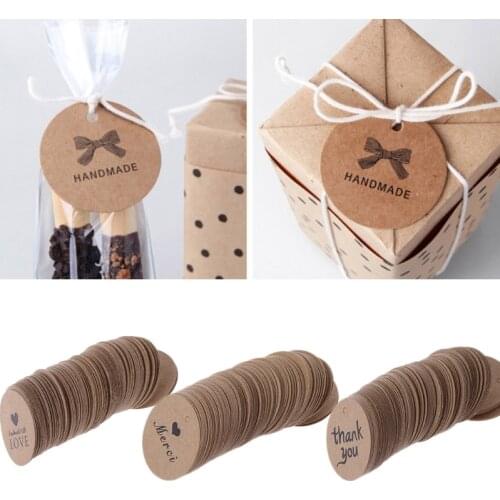 100Pcs Kraft Paper Handmade Tag With Love For DIY Gift Candy Cupcake handmade favor DIY card