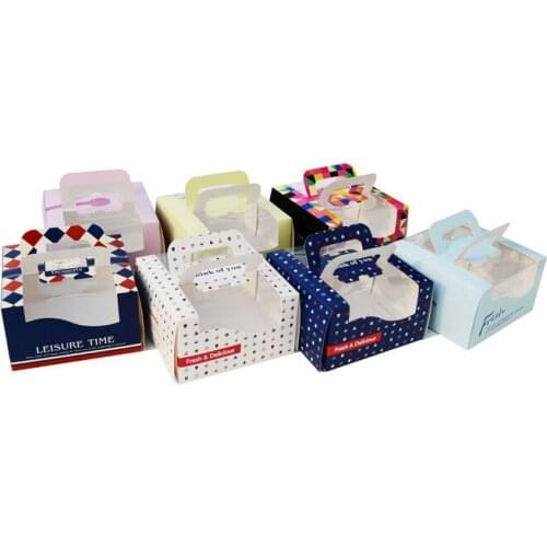 100pcs/lot Cupcake Boxes Krafts Paper Cupcake Boxes Gift Six Hole for Cake Cookie Gift Box with handle