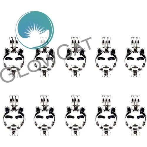 10x K465 Emoticons Cry Cat Face Beads Cage Essential Oil Diffuser Pearl Cage Trendy Aroma Enamel Locket Pendant Jewelry Making