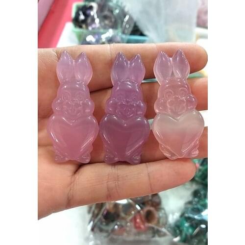 3 PCS Admirable Pink agate rabbit pendant calcedony wealth cony amulet Bless Lucky