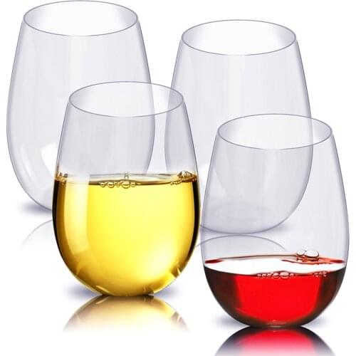 4Pcs Wine Plastic Shatterproof Unbreakable Reusable Transparent Beer Cup Tumbler Glasses for Tea Milk Coffee Fruit Juice