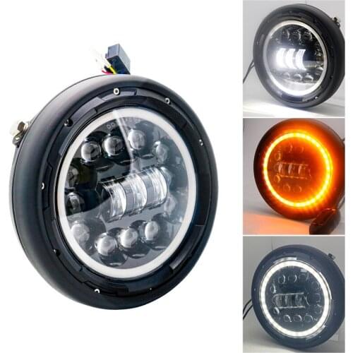 7 Inch DOT SA E E9 Motorcycle 883 Headlamp with angle eye Led Halo Headlight 7inch housing bucket trim ring Black