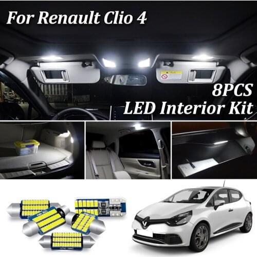 8Pcs Canbus Error Free Car LED Bulbs For Renault Clio 4 IV MK4 Interior Reading Dome License Plate Light Lamp Kit (2013-2018)