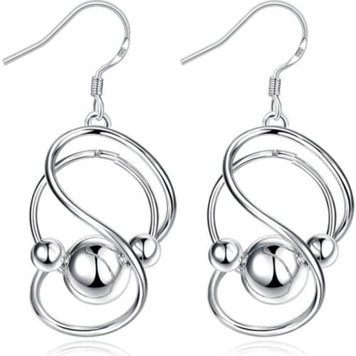 925 Silver Geometric Shape Beads Earrings For Women Wedding Engagement Party Gift