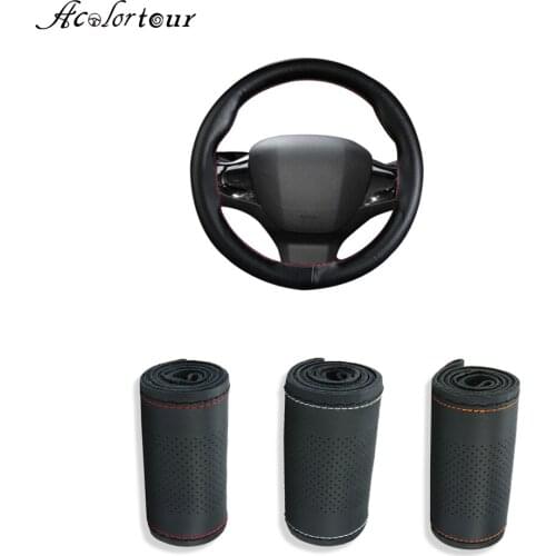 Car Interior Parts Anti-slip Car Steering Wheel Protector for Peugeot 3008 308 T9 SW Hand Sewing Braid Cover Car Styling