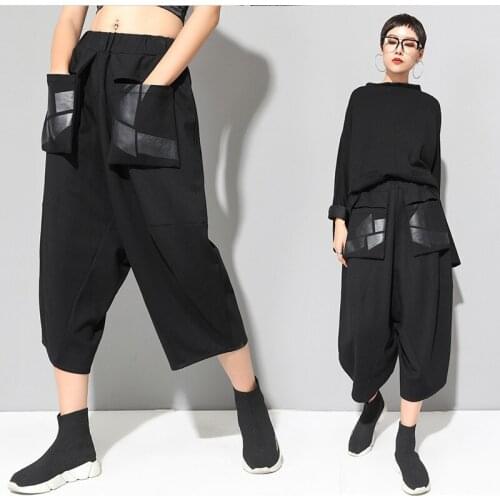 Spring autumn pocket harem pants women streetwear women Wide leg pants plus size pants for women cargo pants women trousers