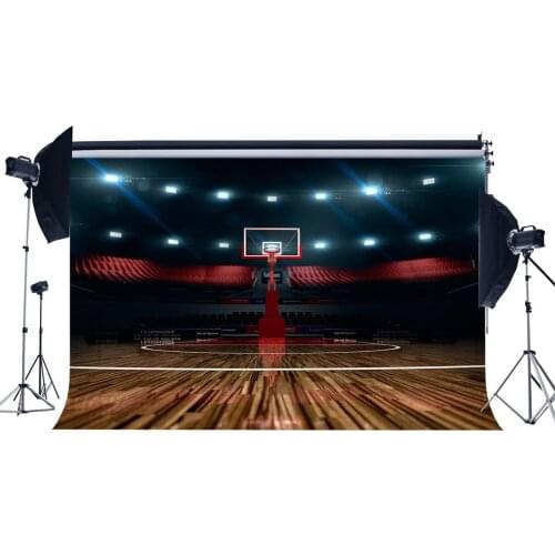 Photography Backdrop Stage Lights Basketball Field Wood Floor Interior Sports Backdrops Seamless Kids Portraits Background