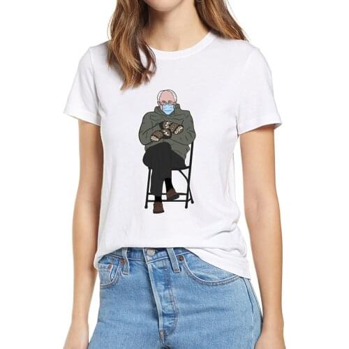 Unisex Bernie Sanders Inauguration Meme T Shirt Grumpy Sanders Mittens Womens 100% Cotton T-Shirt Humor Gift Soft Tops Tee