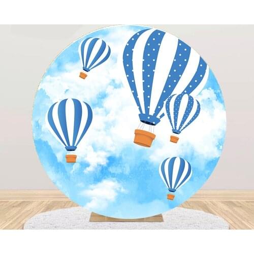 Blue Sky Hot Air Balloon Round Photography Background cover Baby Shower Photo Backdrop Party Decoration Circle Photography 887