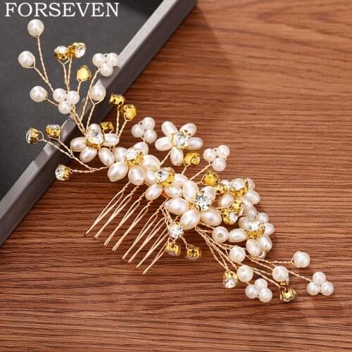 Gold Bridal Hair Comb Wedding Hair Accessories Women Head Ornaments Pearl Rhinestone Wedding Hair Comb Jewelry Bridal Headpiece
