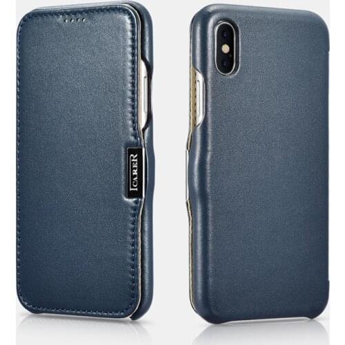 ICARER Luxury Curved Genuine Leather Metal Magnetic Flip Case For iPhone X XS XR Xs Max Shell Accessories Phone Cover Coque