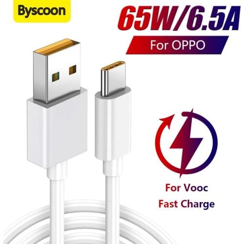 Byscoon 65W 6.5A Fast Charging Super USB Type-C Cable For VOOC For Oppo K9 ACE 2 Find X3 Pro Reno 6 5 4 SE Realme X7 Pro Cable