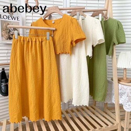 Fashion V-neck short sleeve single breasted short Shirt + high waist pleated solid A-line Skirt 2-piece set 2021 New Summer